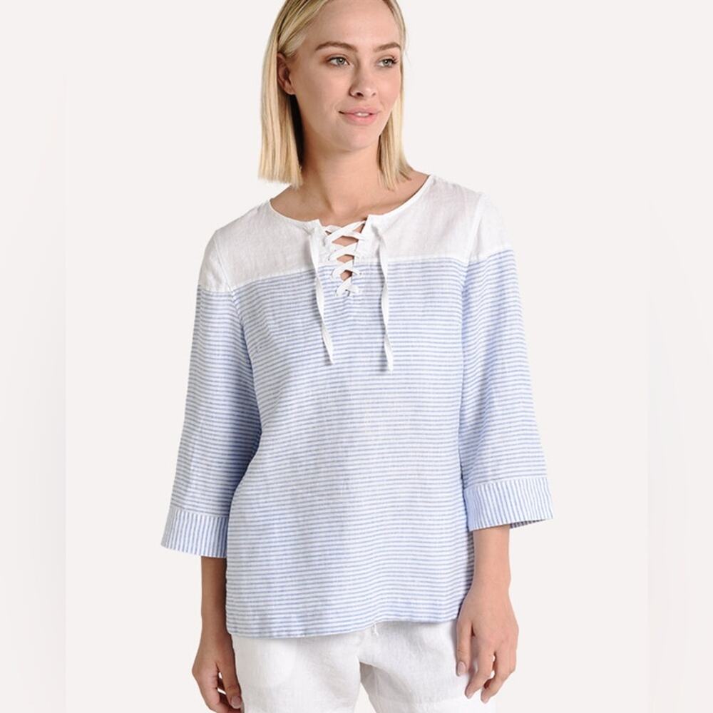 TOMMY BAHAMA Crystaline Waters Lace-up Linen Top Size Small